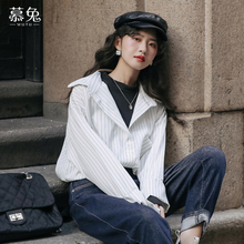 假两件长袖条纹男友风衬衫女秋季2025新款设计感小众复古港味上衣