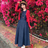 慕兔复古坎肩牛仔背心裙女2025新款 连衣裙两件套装 秋季 防晒针织衫