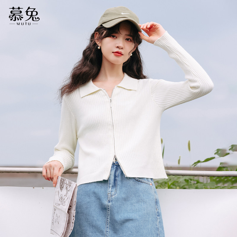 慕兔气质polo领长袖针织开衫女2026春季新款修身毛衣拉链上衣外套,女装/女士精品,毛针织衫,淘宝优惠券,粉丝福利购,淘宝优惠卷