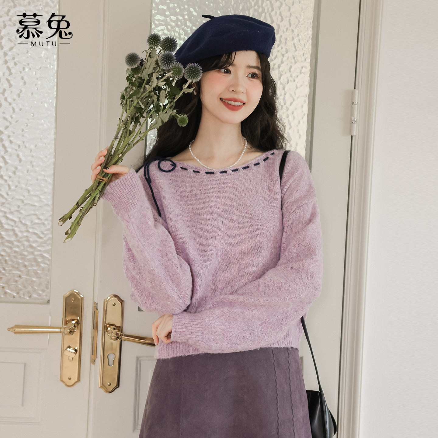 慕兔甜美蝴蝶结系带圆领毛衣女2026春季新款小个子慵懒风宽松上衣,女装/女士精品,毛衣,淘宝优惠券,粉丝福利购,淘宝优惠卷