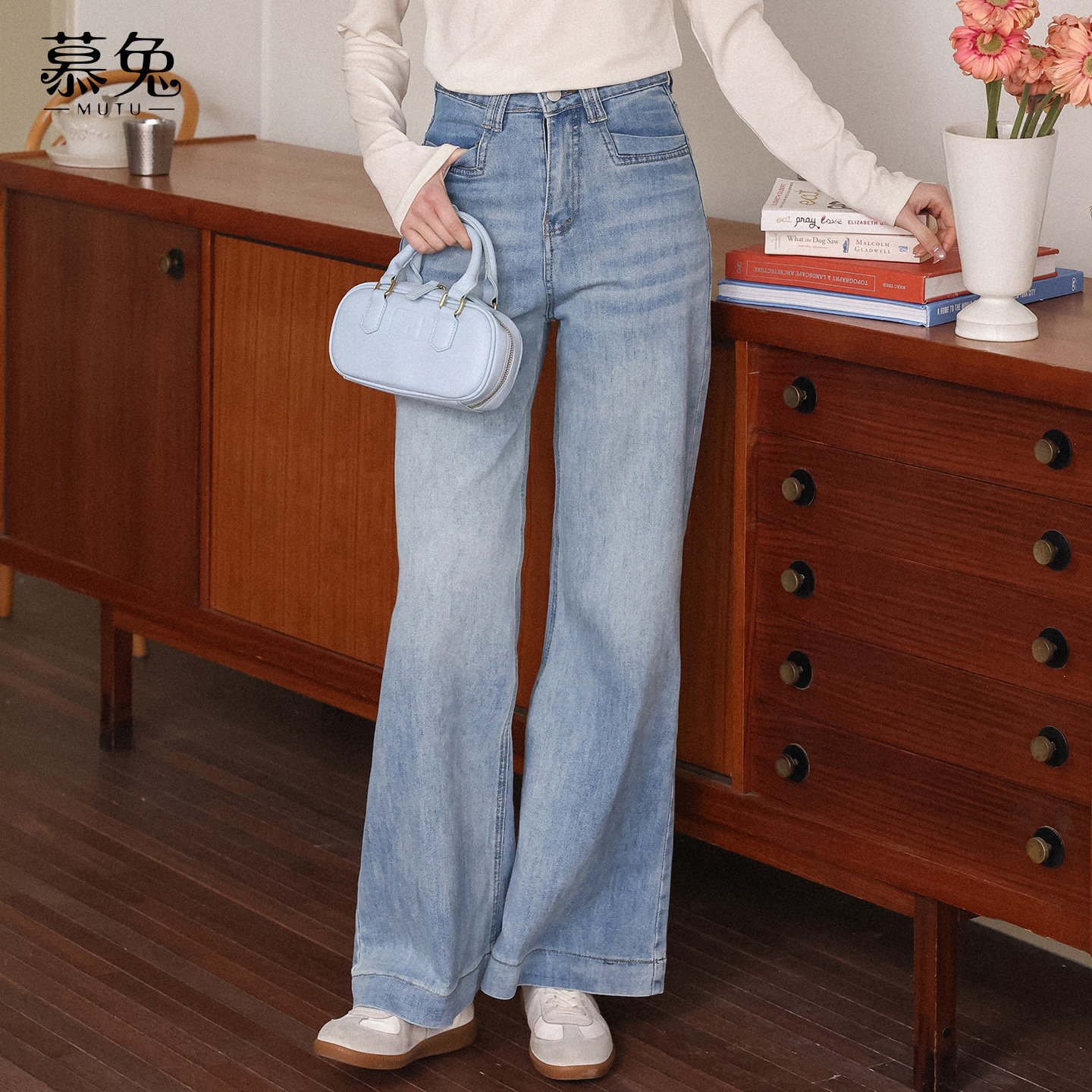 慕兔复古小个子牛仔裤女2026春季新款设计感小众高腰显瘦阔腿裤子,女装/女士精品,牛仔裤,淘宝优惠券,粉丝福利购,淘宝优惠卷