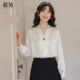 气质缎面白色衬衫 女2026春季 新款 慕兔法式 高级感宽松正肩长袖 上衣