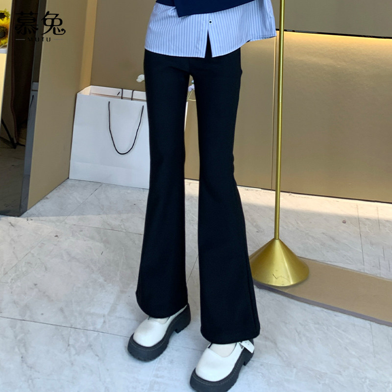 慕兔高腰显瘦黑色喇叭裤女2025新款秋季复古修身小个子休闲长裤子,女装/女士精品,休闲裤,淘宝优惠券,粉丝福利购,淘宝优惠卷