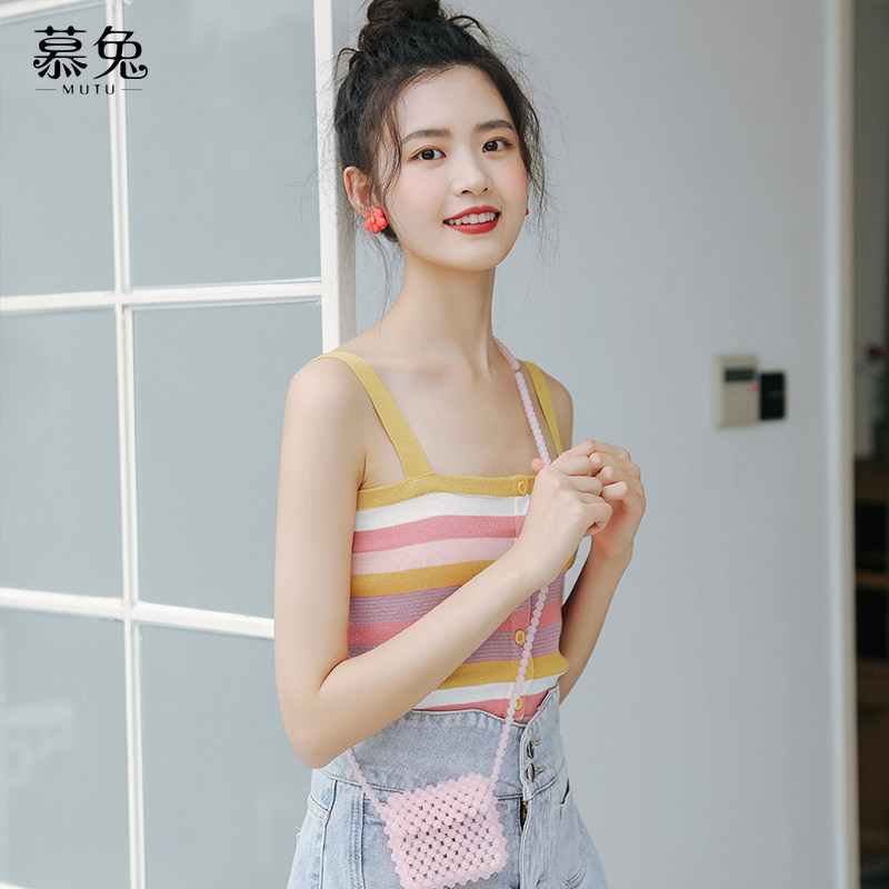 ins甜美彩色条纹外穿小吊带女夏2025新款内搭小背心上衣打底衫潮,女装/女士精品,背心吊带,淘宝优惠券,粉丝福利购,淘宝优惠卷