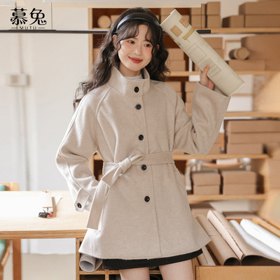 慕兔小个子立领毛呢外套