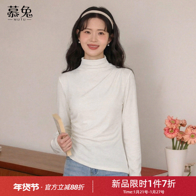 慕兔韩系气质黑色掐腰长袖t恤女2026春新款设计感小众不规则上衣,女装/女士精品,T恤,淘宝优惠券,粉丝福利购,淘宝优惠卷