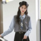 慕兔学院风叠穿上衣两件套女2026春新款 套装 针织马甲背心长袖 衬衫