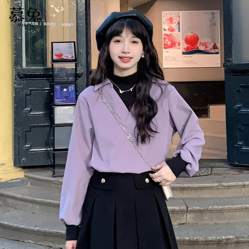 慕兔韩系宽松长袖衬衫