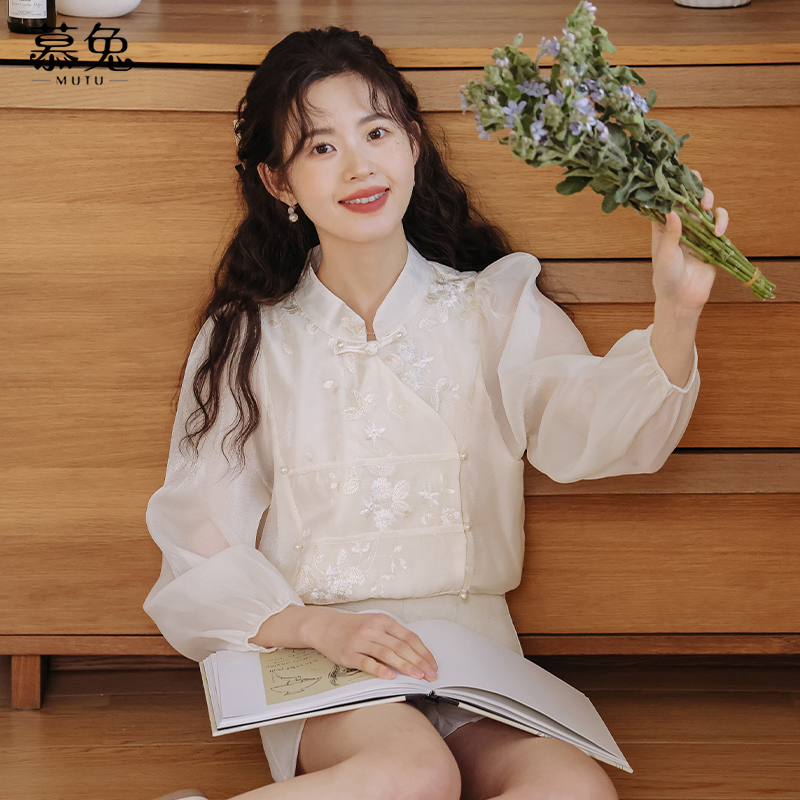 慕兔新中式长袖立领衬衫