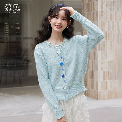 慕兔甜美温柔风圆领针织开衫