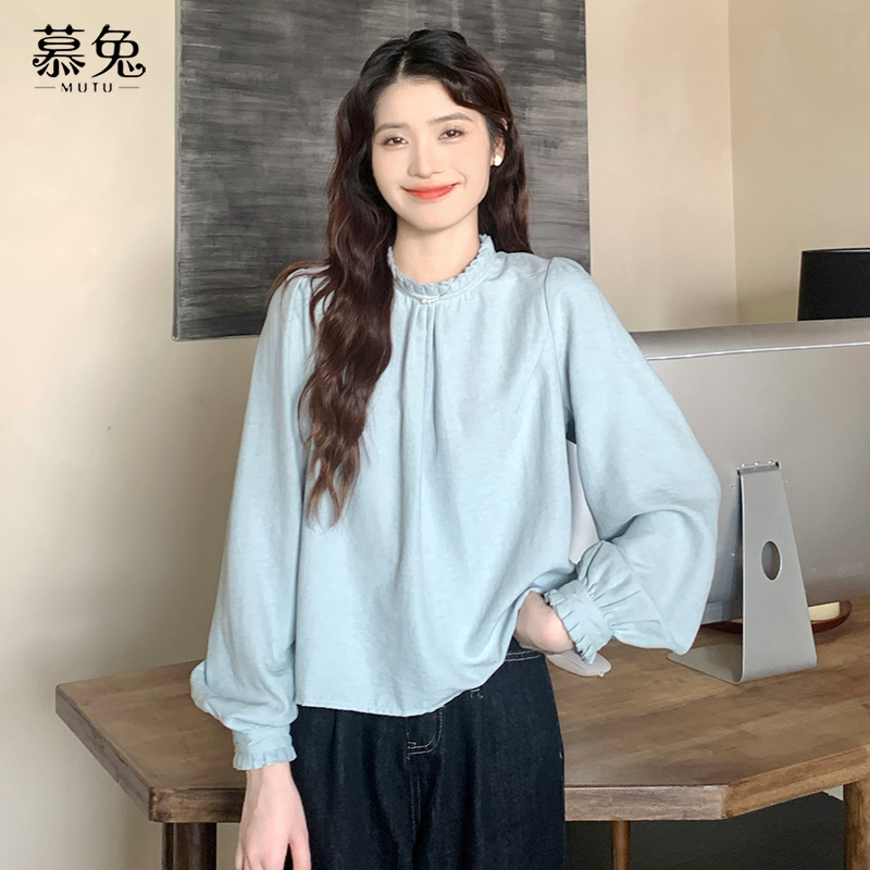 慕兔法式温柔风木耳边长袖衬衫女2025秋季新款设计感小众宽松上衣