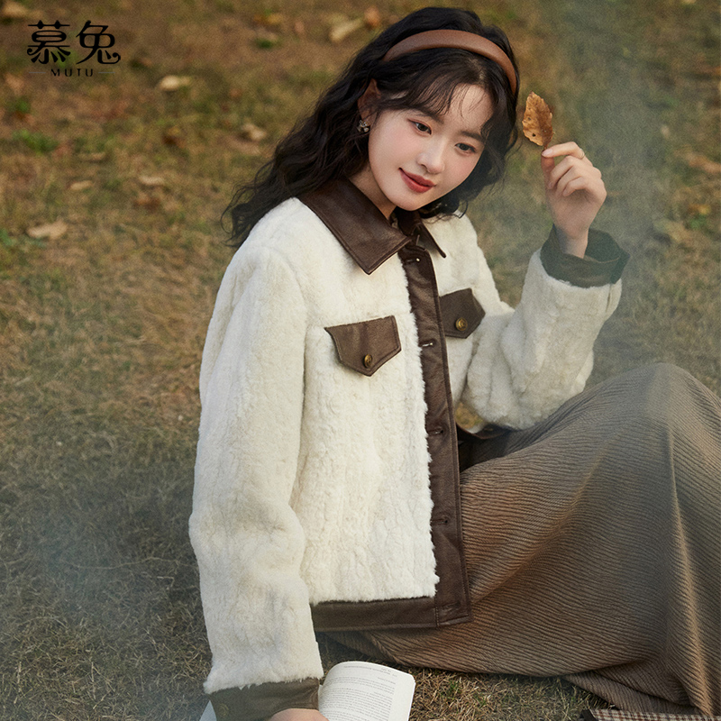 慕兔复古仿羊羔毛绒外套