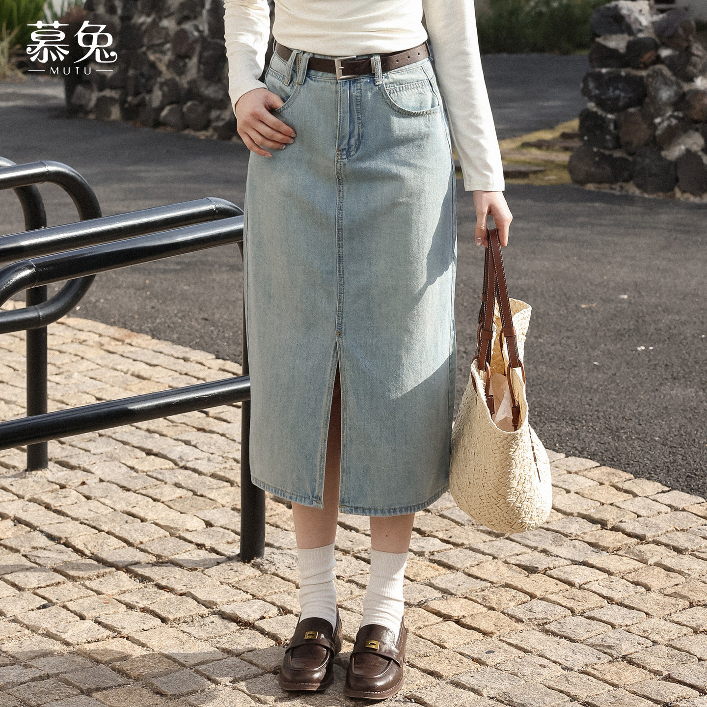 慕兔复古开叉牛仔半身裙女2026春季新款小个子高腰中长款a字裙子,女装/女士精品,半身裙,淘宝优惠券,粉丝福利购,淘宝优惠卷