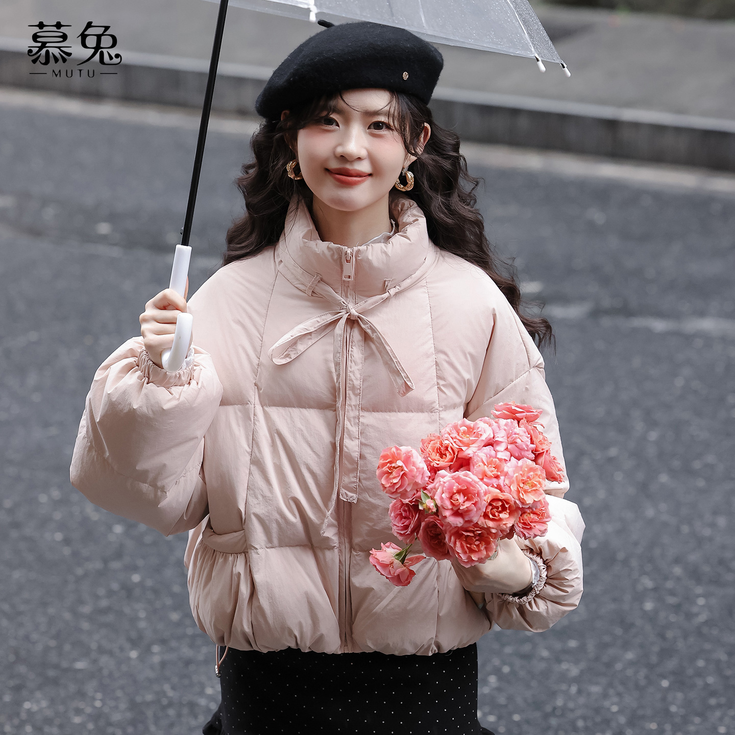 慕兔甜美黄色羽绒服外套