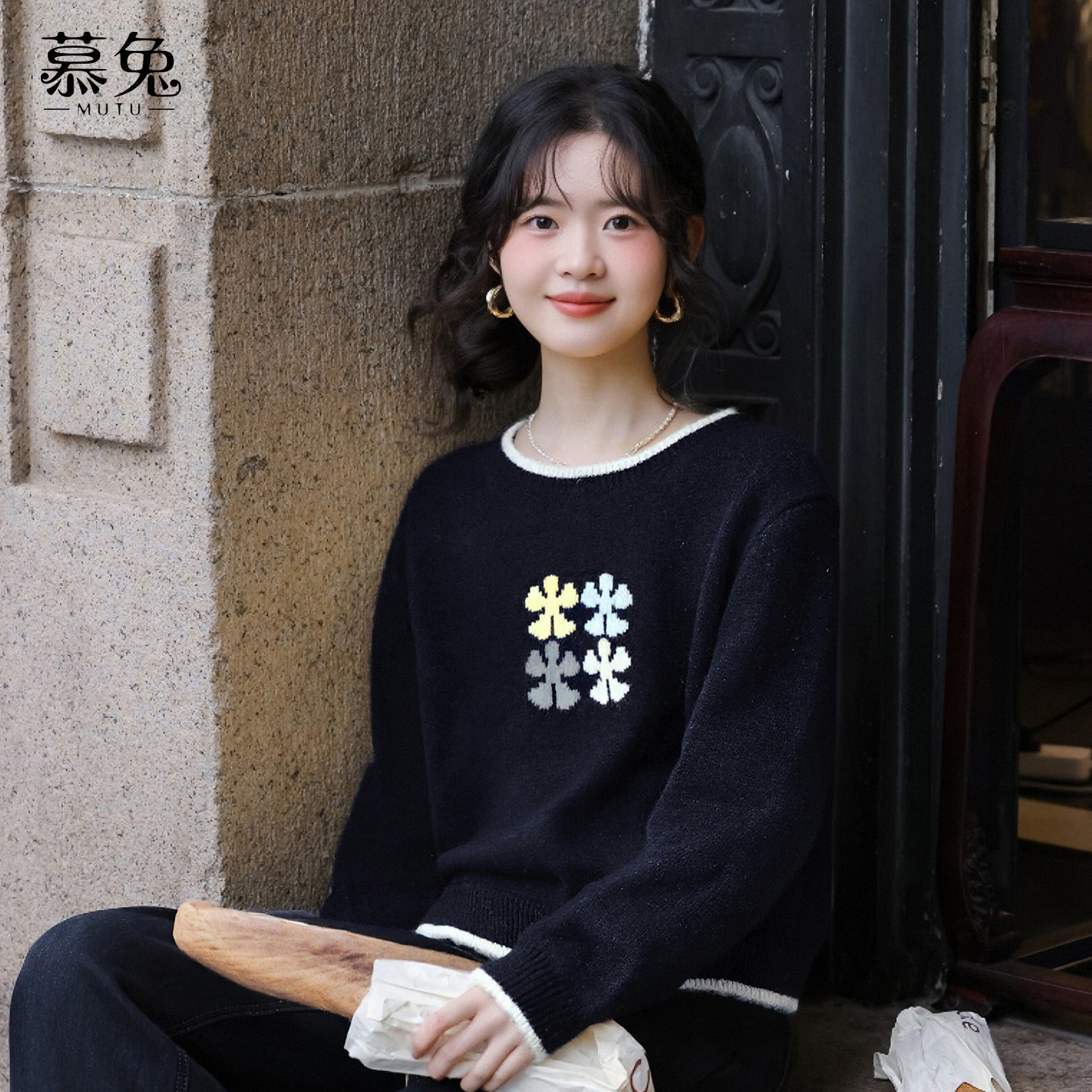 慕兔韩系撞色印花毛衣女2025冬季新款别致温柔风软糯套头针织上衣,女装/女士精品,毛衣,淘宝优惠券,粉丝福利购,淘宝优惠卷