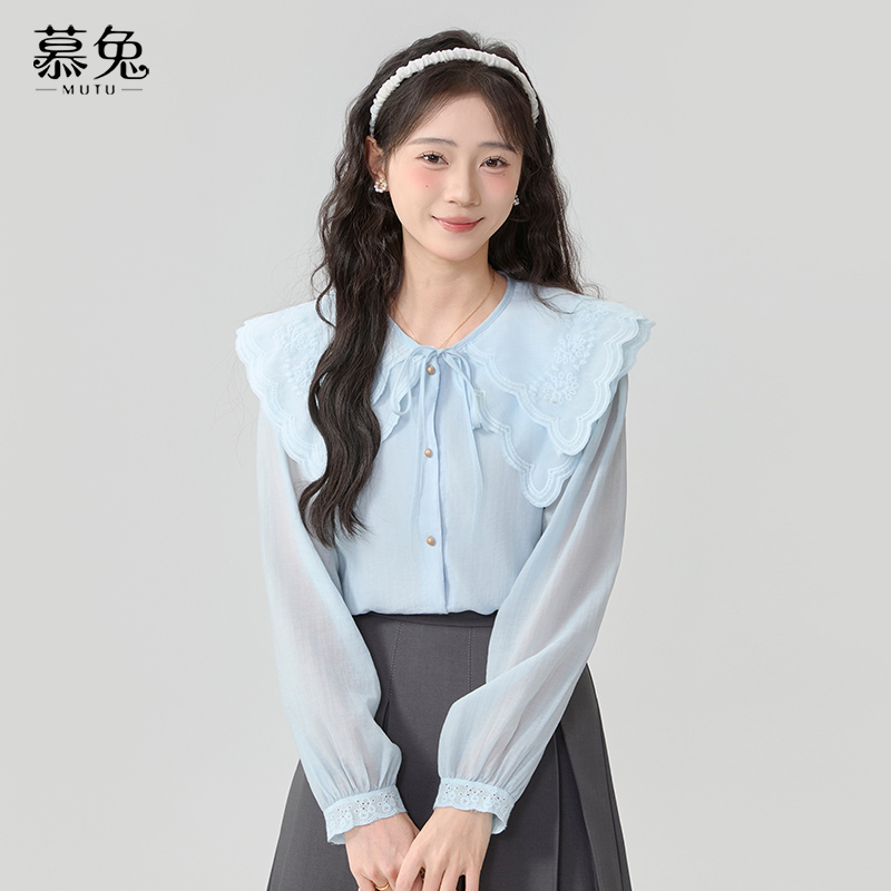 慕兔法式娃娃领长袖衬衫