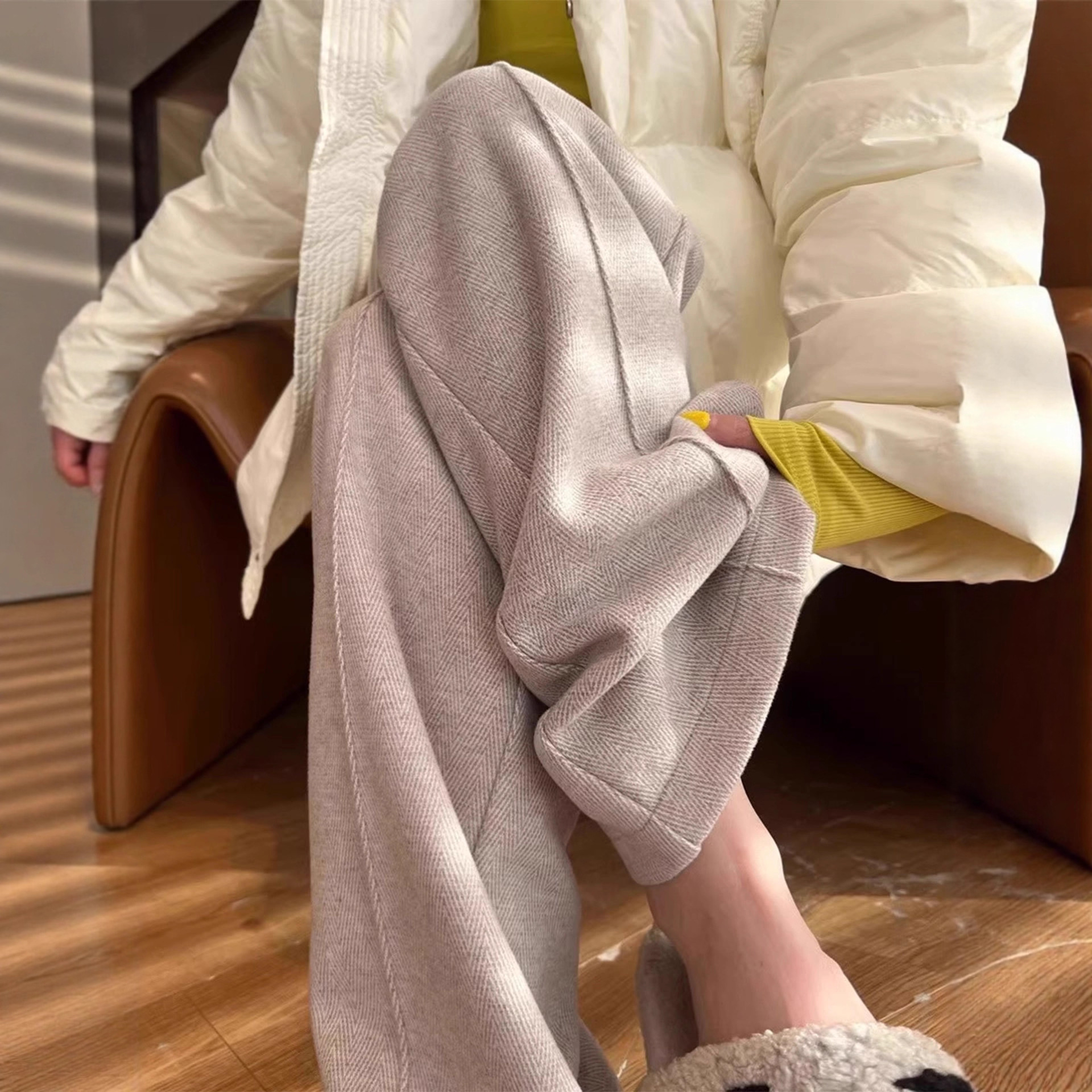 毛呢加绒阔腿裤女秋冬新款