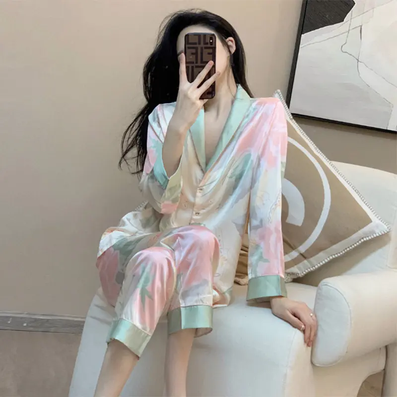 睡衣女春秋季冰丝绸长袖高级感名媛轻奢高颜值可外穿家居服ins风