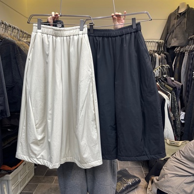 复古宽松阔腿拼接设计感夹棉棉裤