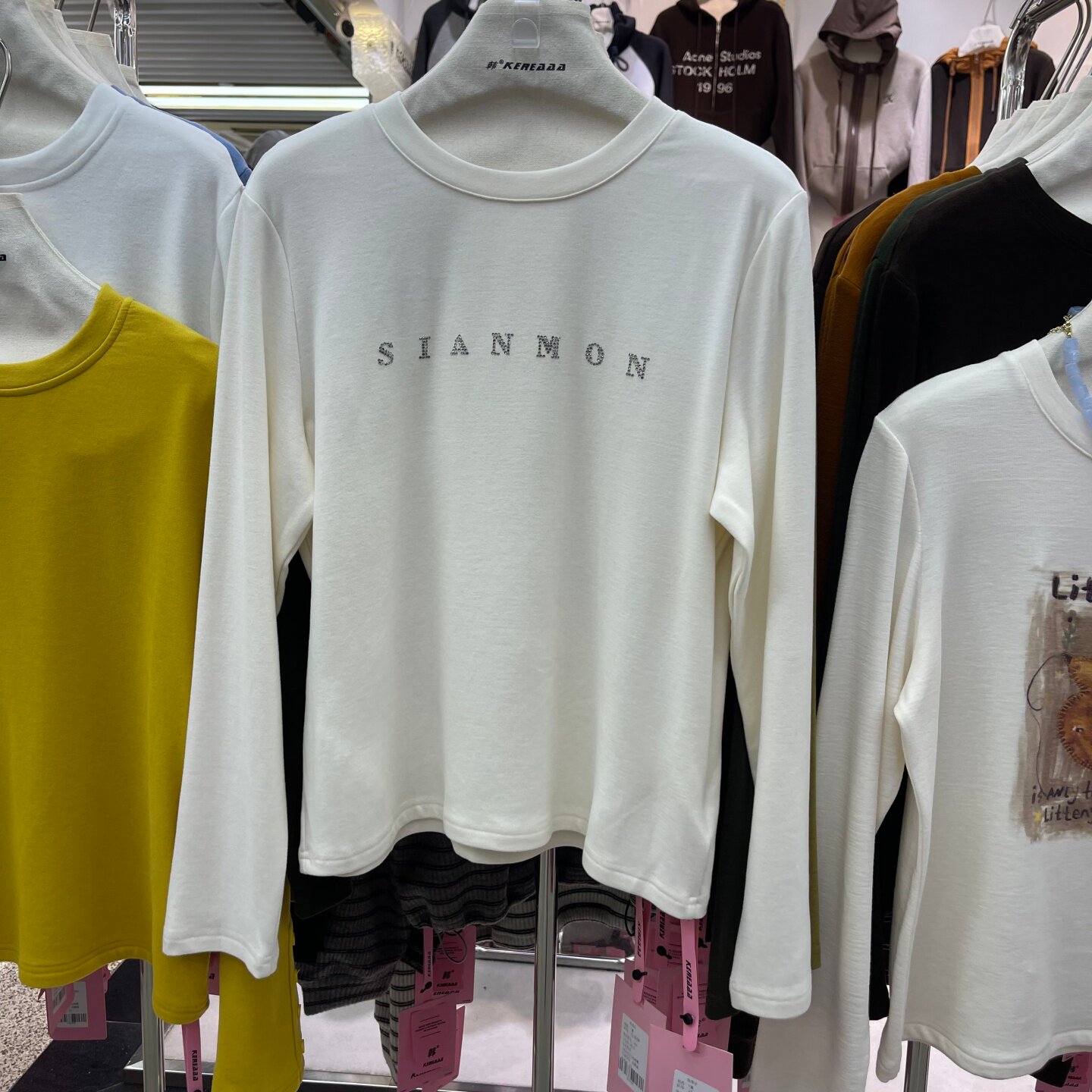 秋冬韩版字母烫钻显瘦长袖T恤女