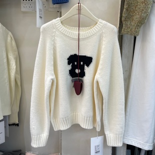 圆领小狗设计毛衣女款2025秋冬新款韩系懒惰风套头针织衫上衣ins