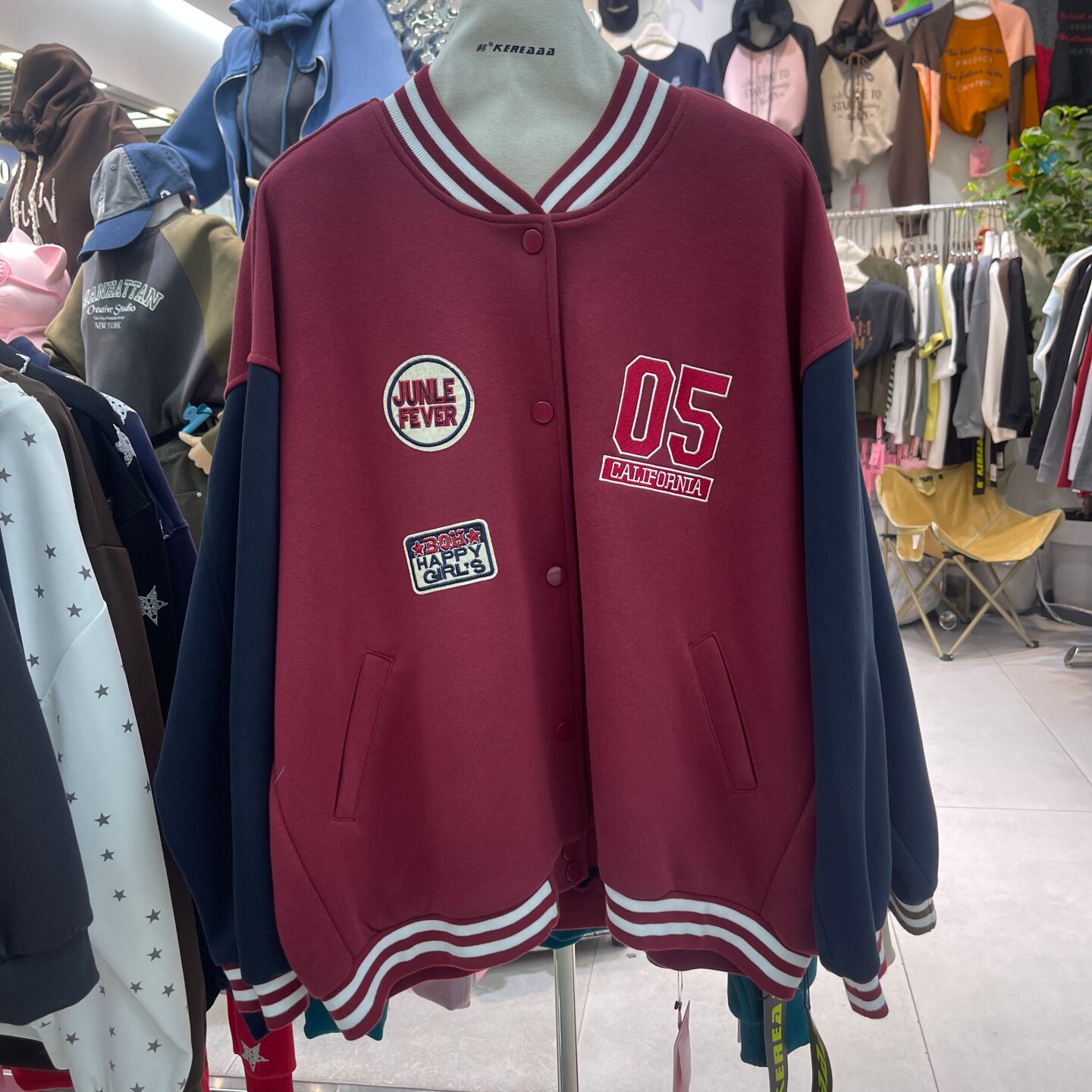 美式复古撞色拼接棒球服女秋冬