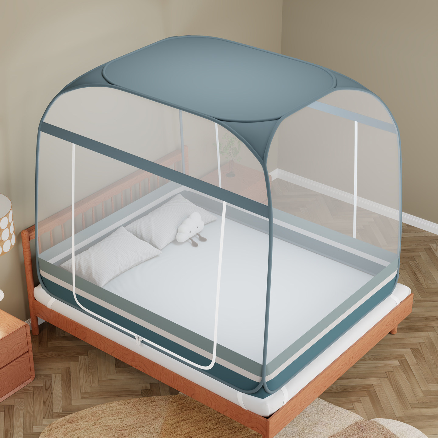 新款2025家用卧室三开门免安装防摔蚊帐蒙古包学生单人宿舍上下铺