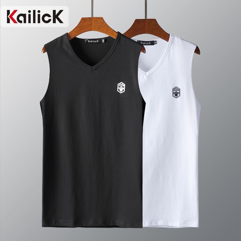 夏季背心男无袖t恤纯棉v领紧身篮球运动青年健