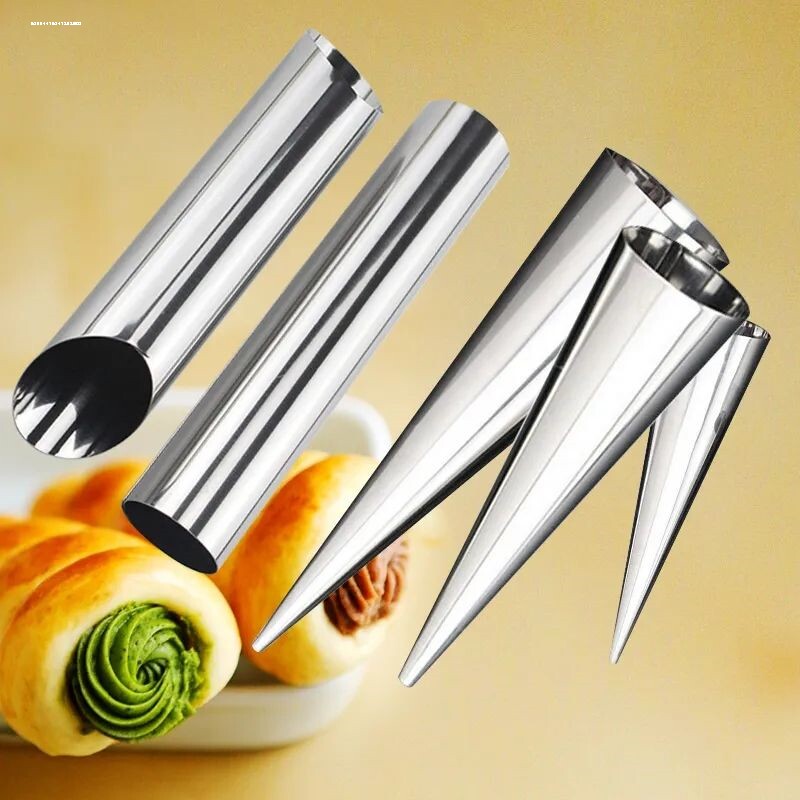 不锈钢丹麦羊角面包筒 牛角包模具烘焙小工具牛角包螺旋锥形管