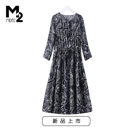 M2新款春秋季亚麻连衣裙