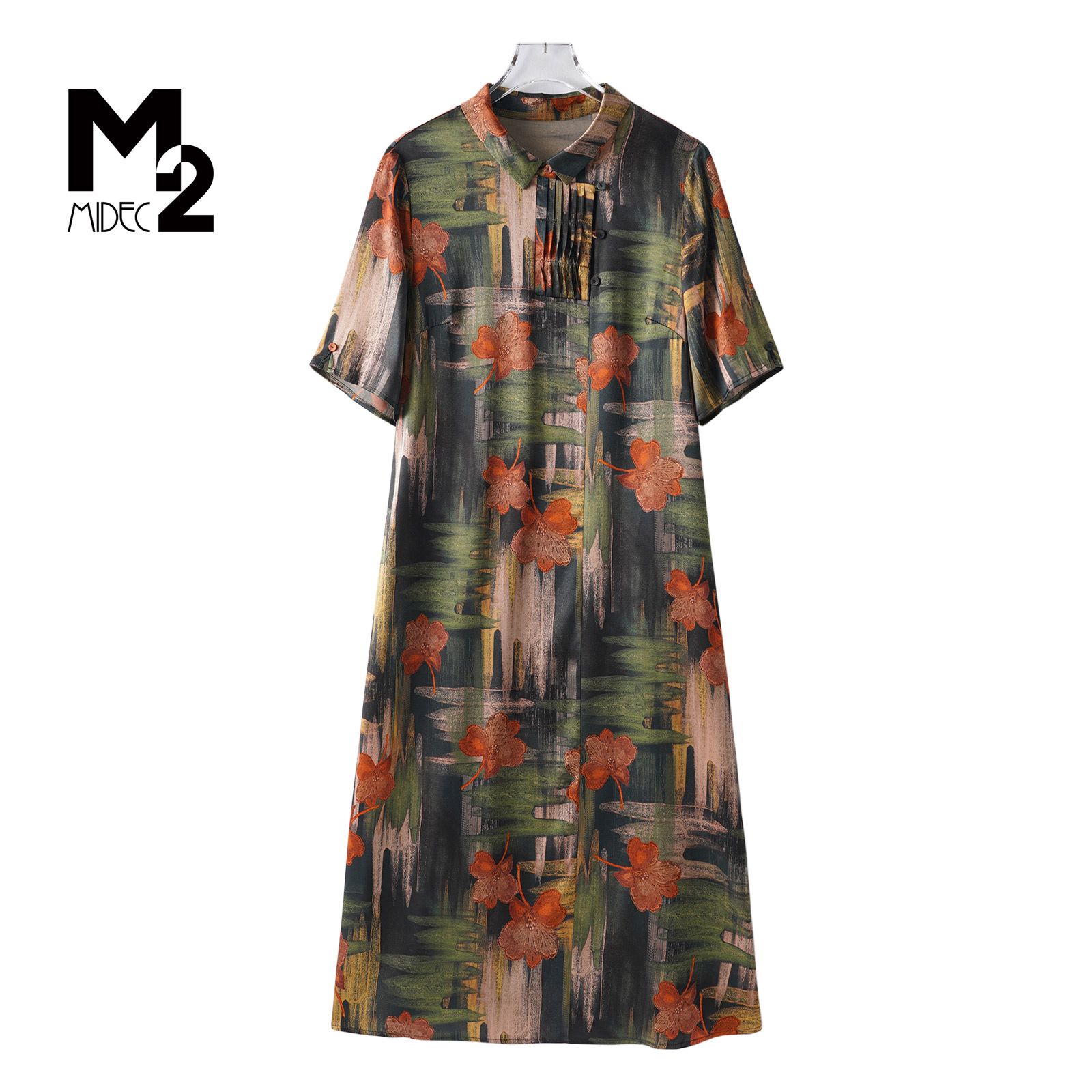 M2夏妈妈高端真丝桑蚕丝连衣裙