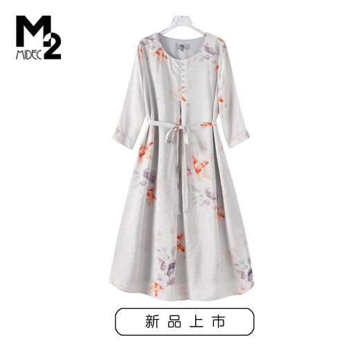 M2女装春秋中年妈妈中袖连衣裙