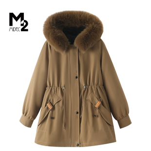 中年妈妈兔皮毛一体羽绒狐狸毛领派克服 宽松大码 M2女装 2025冬新款