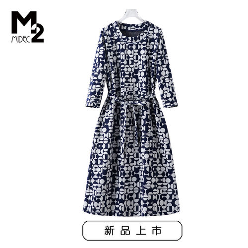 M2女装春秋中年妈妈中袖连衣裙