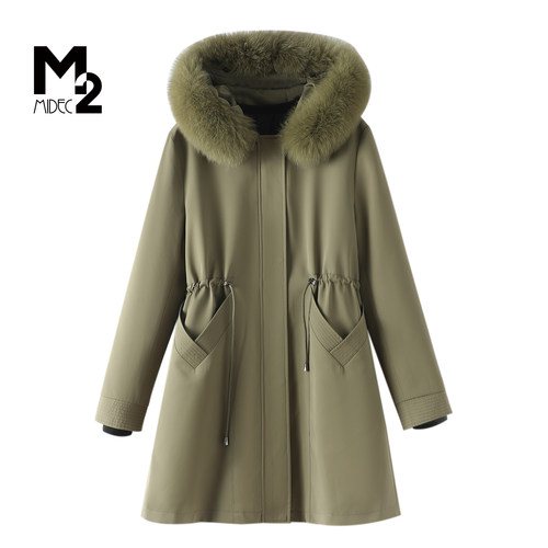 M2女装中年妈妈可脱卸兔毛派克服