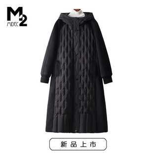 中年妈妈毛呢拼接中长款 宽松大码 连帽羽绒服 2025年冬新款 M2女装