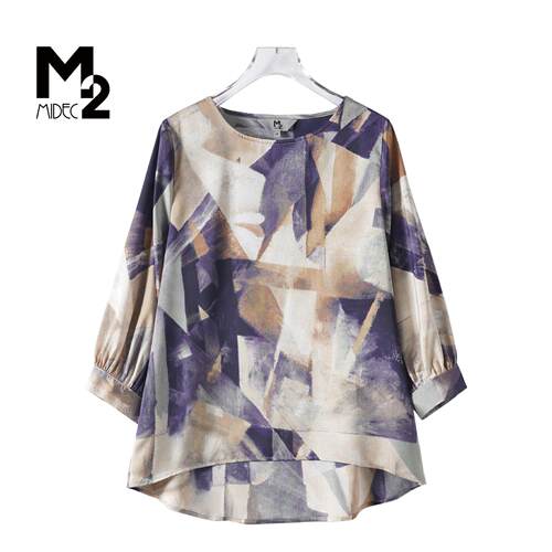 M2女装春秋中老年妈妈桑蚕丝上衣