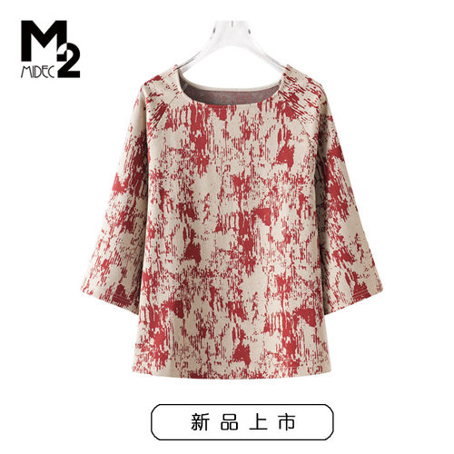 M2女装春秋圆领中袖T恤
