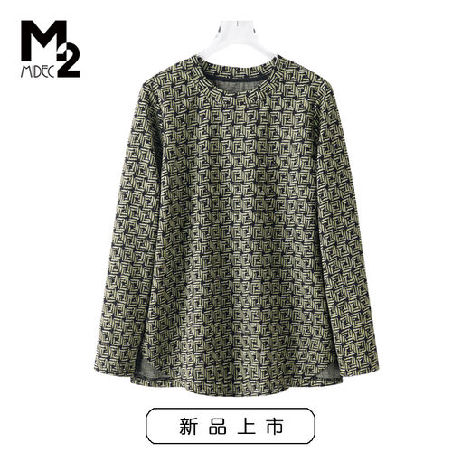 M2女装春秋大码妈妈长袖圆领小衫