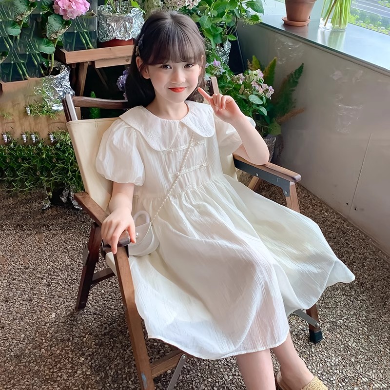 女童白色连衣裙2025新款洋气夏款女孩夏季白色公主裙儿童夏装裙子