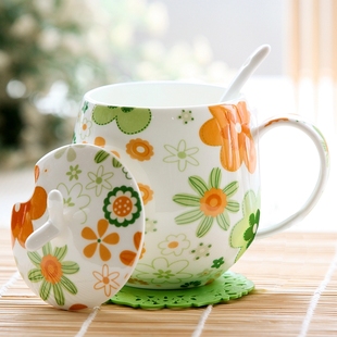 杯子陶瓷马克杯早餐杯牛奶杯创意咖啡杯带盖勺情侣骨瓷水杯茶水杯