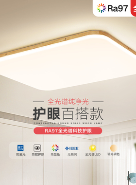 北欧吸顶灯长方形简约客厅灯卧室灯书房日式原木超薄led全光谱灯