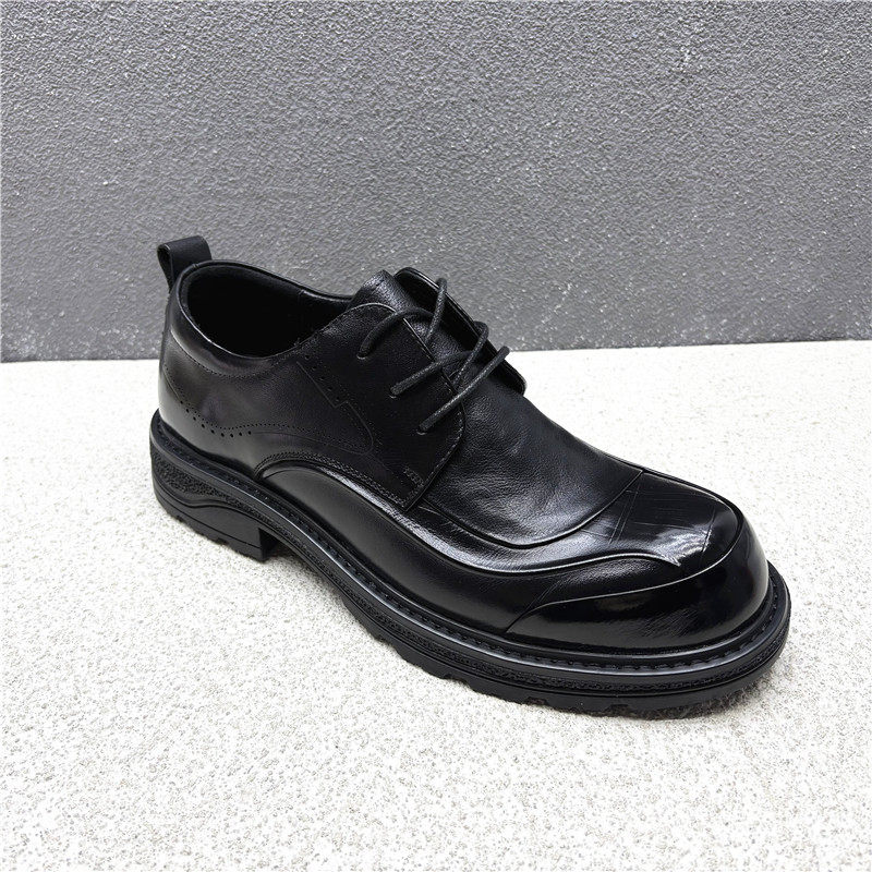 撤柜断码2026春季真皮男鞋商务休闲皮鞋圆头系带中跟耐磨黑色青年