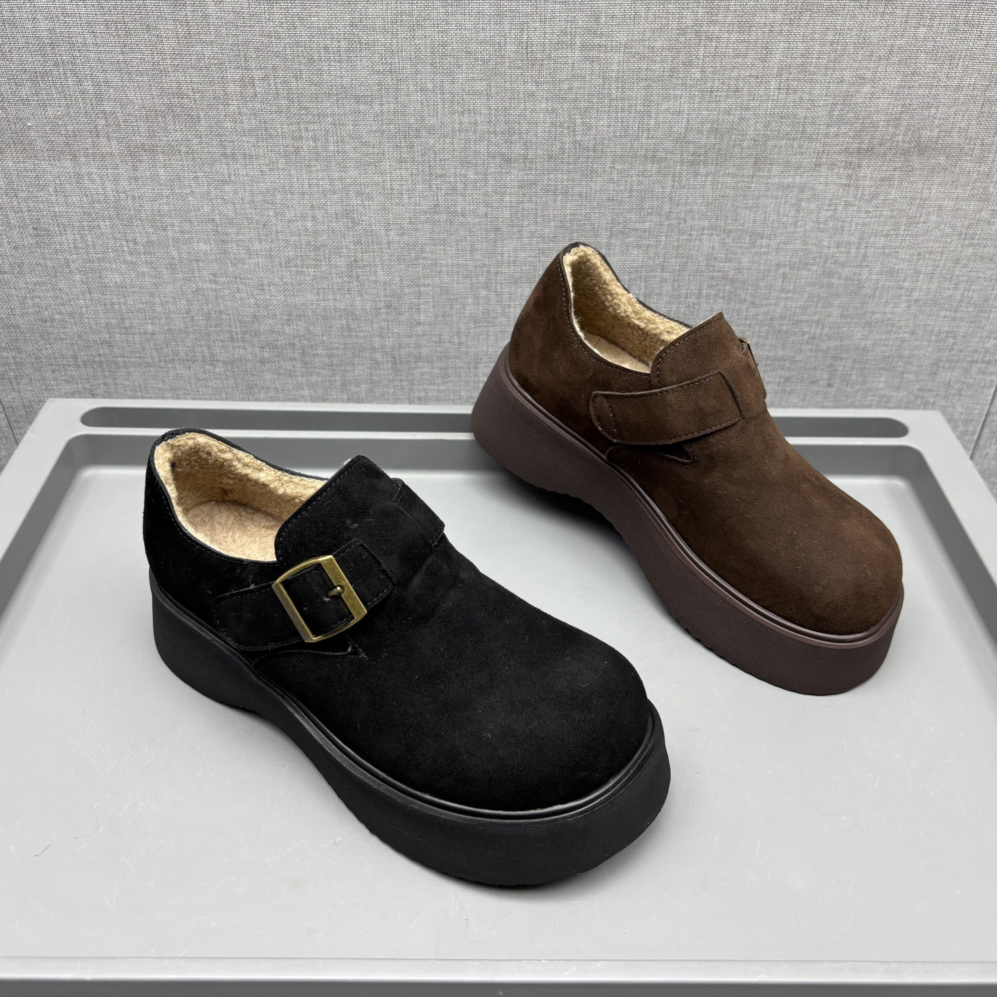 新款撤柜断码处理反绒皮魔术贴勃肯鞋女厚底百搭舒适深口休闲鞋