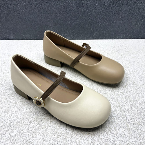 撤柜断码2026春季新款圆头浅口玛丽珍鞋女一字扣粗跟舒适百搭单鞋