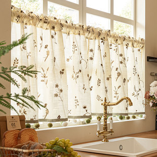 法式纱帘飘窗窗帘小窗户短款半帘遮挡咖啡厅厨房隔断门帘柜子遮丑