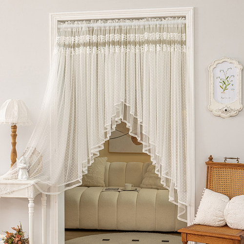 法式田园成品镂空窗纱蕾丝三角窗帘半帘厨房卧室帘门帘弧形帘民宿