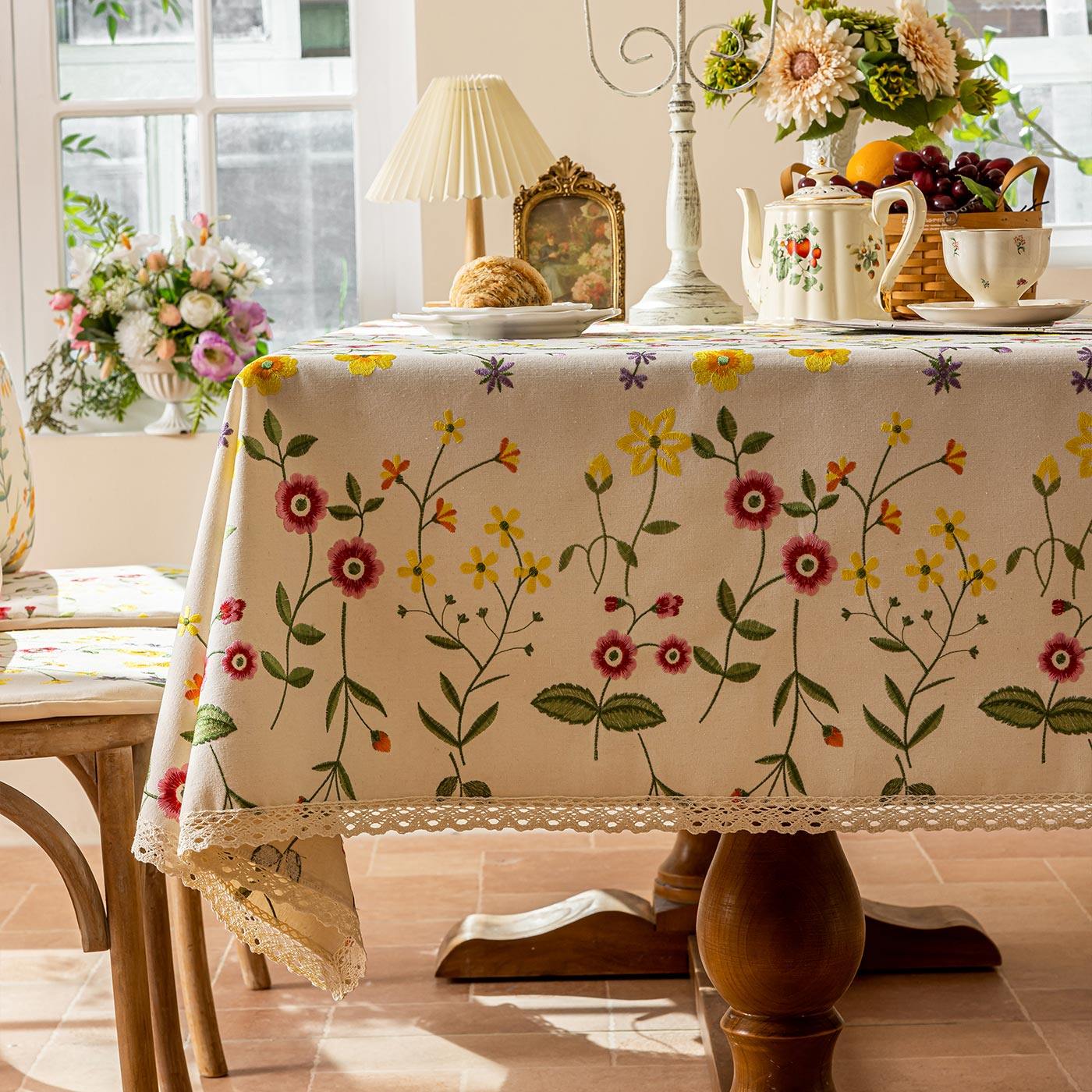 美式田园花卉非遗刺绣桌布布艺长方形中式茶几桌布高级感台布盖布,居家布艺,桌布,淘宝优惠券,粉丝福利购,淘宝优惠卷