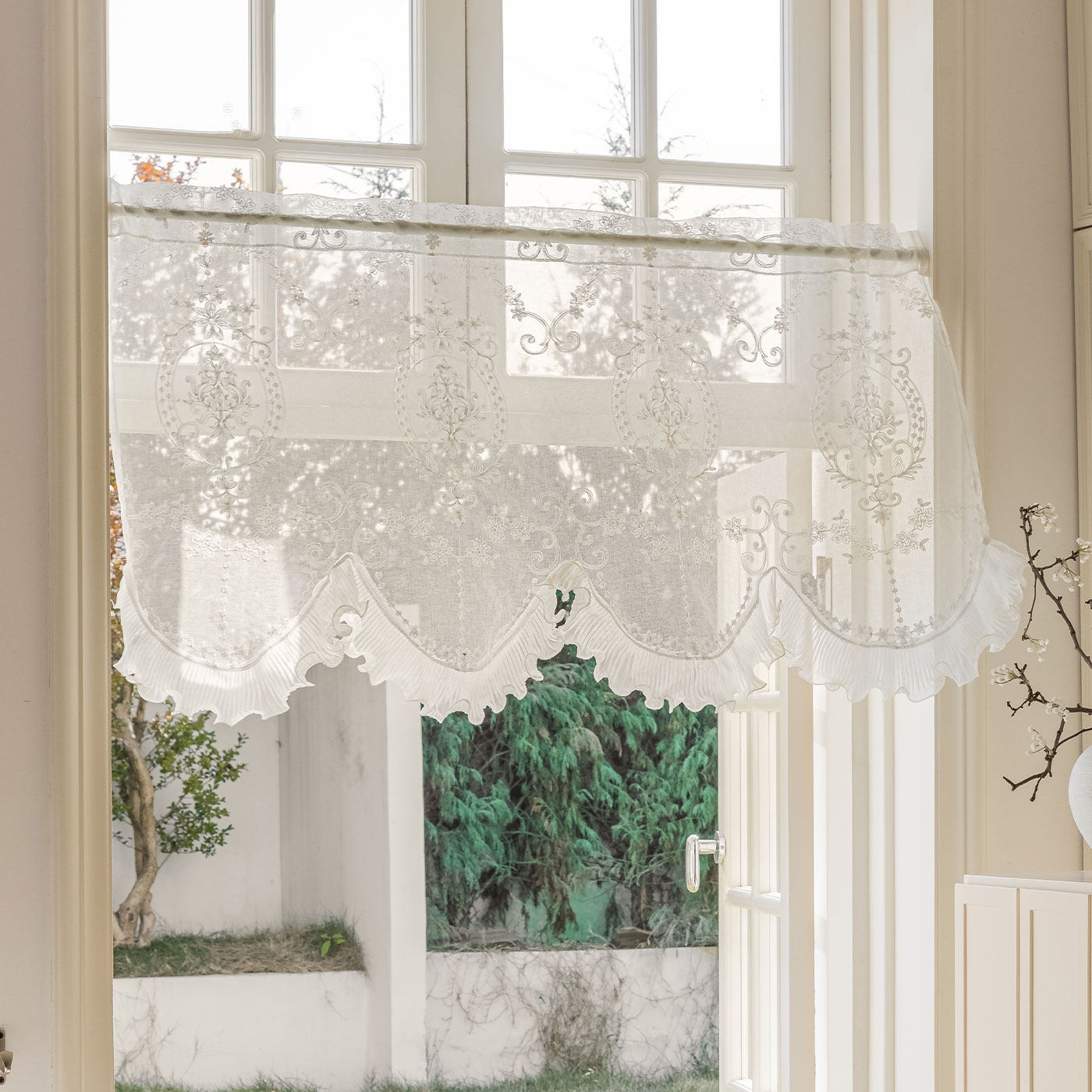 帘幔门帘法式复古纱帘短帘窗幔帘头咖啡帘窗帘卧室飘窗柜子遮挡帘