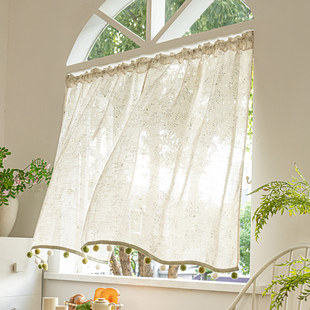 美式乡村复古枝蔓田园风小清新棉麻印花窗帘门帘免打孔半遮光阳台